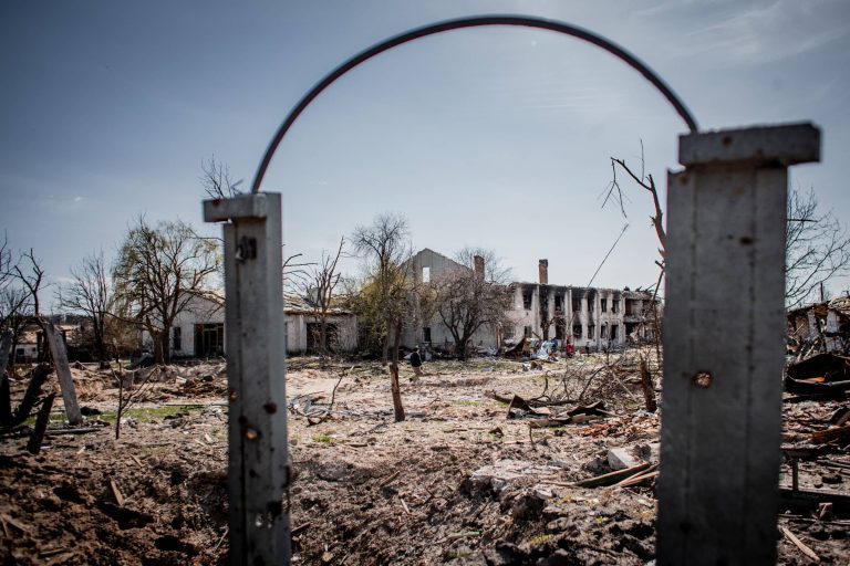 aftermath of a bomb has exploded in a village in Ukraine