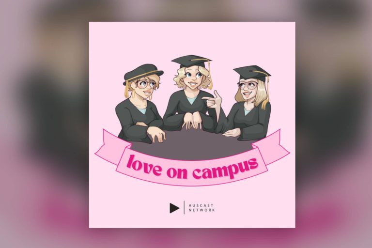 Love on campus logo with a blurred background