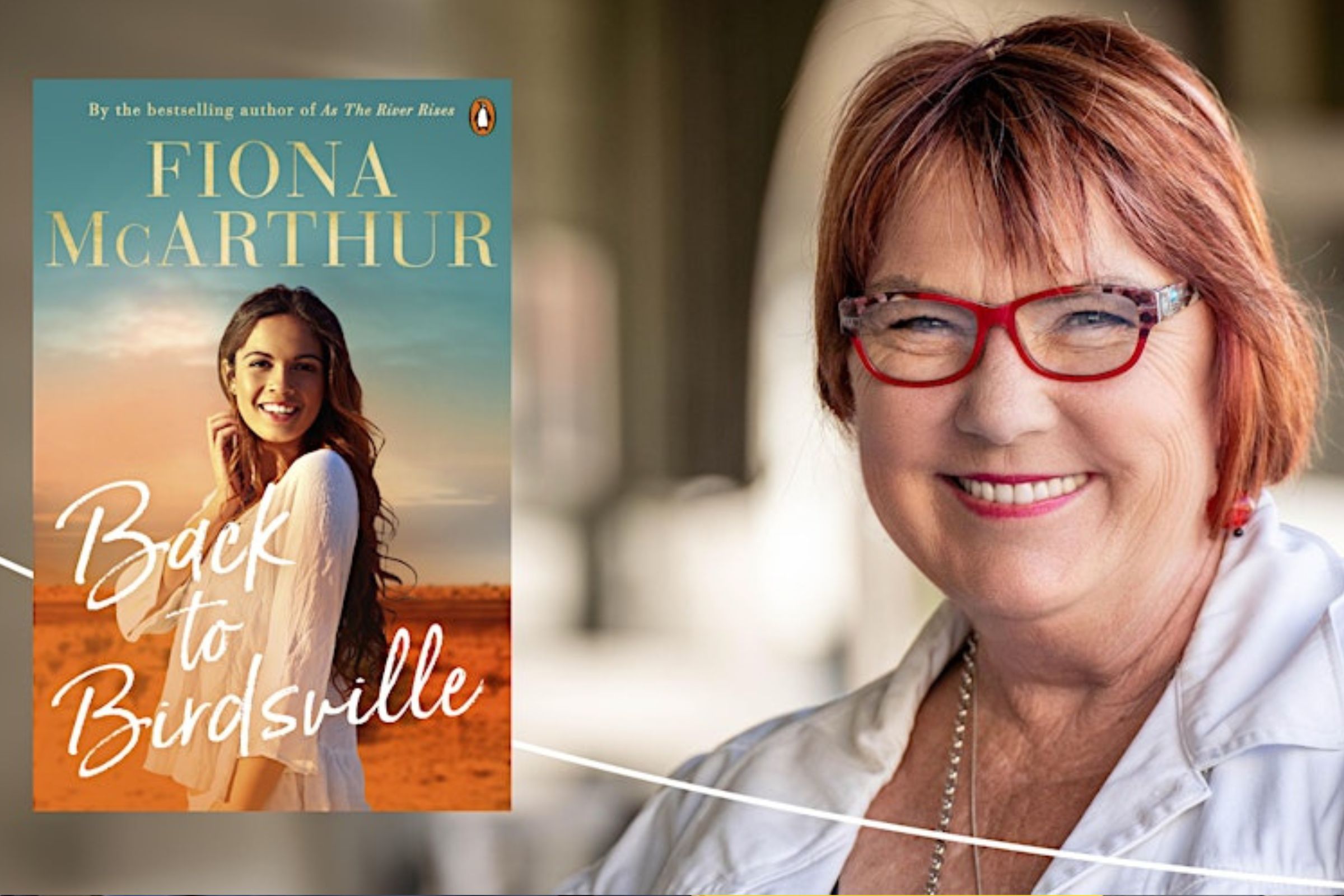 Fiona McArthur smiling with a picture of the cover of her novel