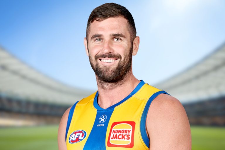 Jack Darling smiling in the West Coast Eagles jumper