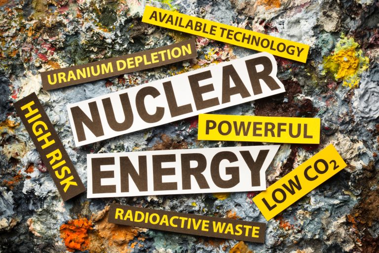 Words of nuclear energy with descriptive words around it