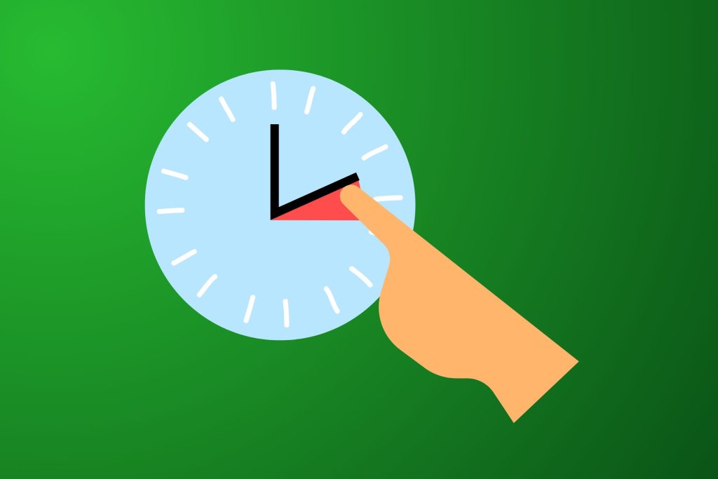 green background and a finger pointing to a clock graphic talking about daylight saving