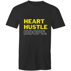 Text in bold, Heart, Hustle, Hoops.